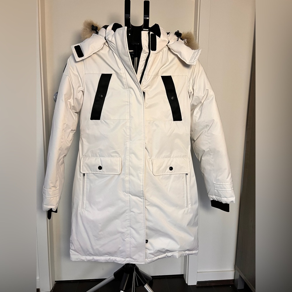 Triple Fat Goose Down Parka Women's Warm Winter Coat in White and Black .